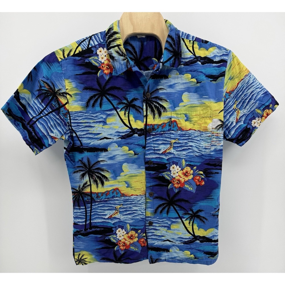 Palmwave Hawaiian Shirt Men's Size XL Cotton Blue Floral Tropical Beach Aloha